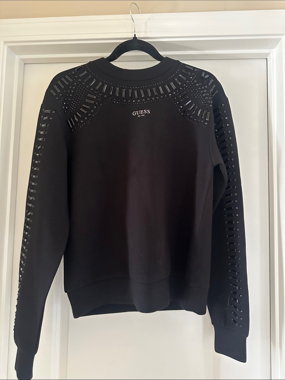 Guess Black Embellished Crewneck Sweatshirt